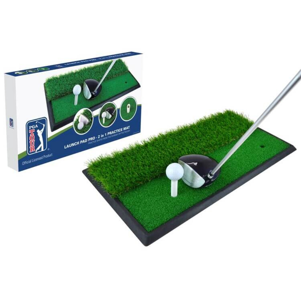 PGA TOUR Launch Pad 2 in 1 Golf Practice and Tee Mat