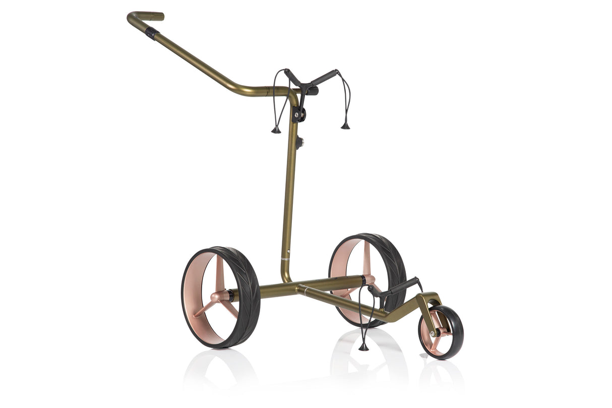 JuCad Elektro-Golftrolley Carbon Travel Verde Rosé 2.0 - Avantgardist im opulenten Nature Look
