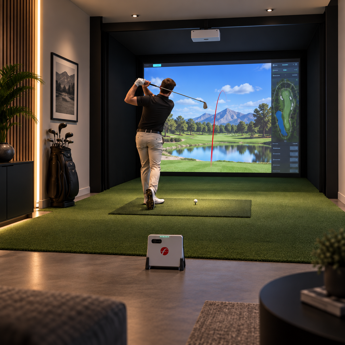 ARCADIA Premium Golfsimulator –  FlightScope Mevo Gen2 Ultimate Komplettsystem auf Maß