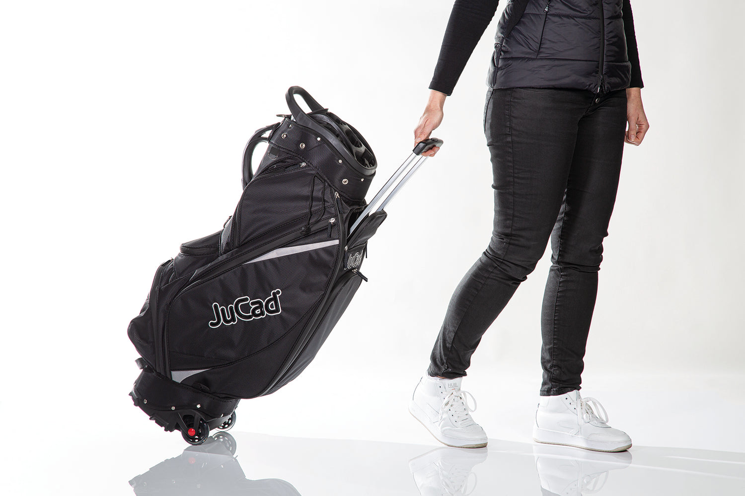 Sac de golf JuCad à rouler - chariot et sac à tirer avec roulettes et organiseur